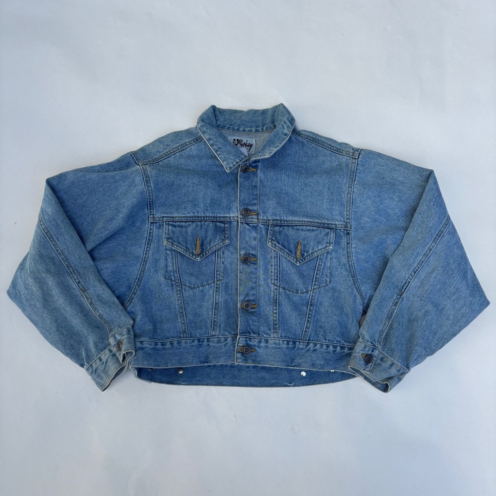 Vintage Mickey by Jerry Leigh Disney Friends Cropped Denim Jacket Blue Medium